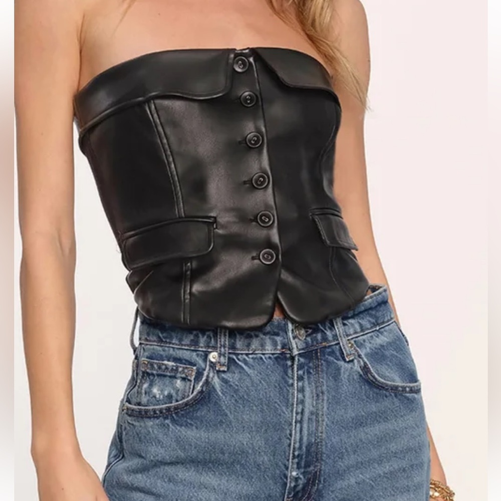 Heartloom Black Leather Button-Up Corset